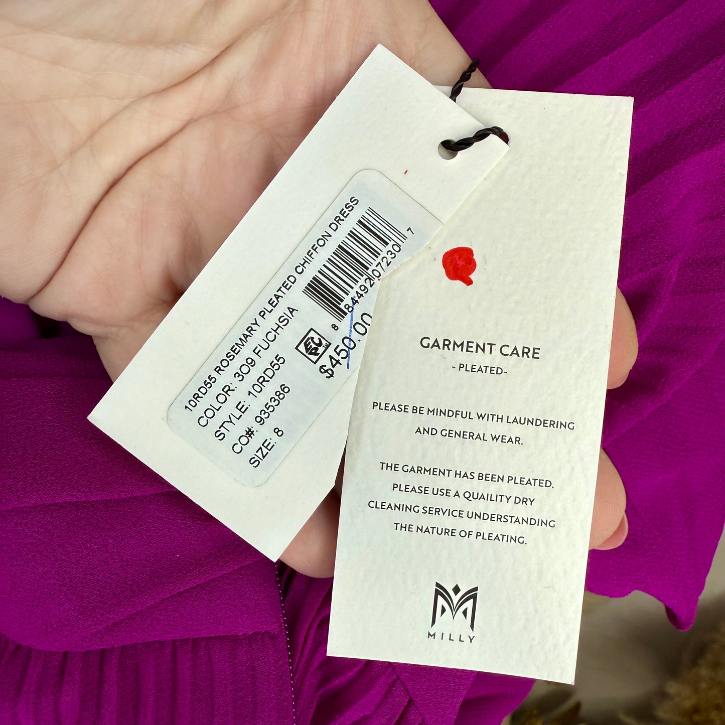 NEW! MILLY Fuchsia Rosemary Pleated Chiffon Dress