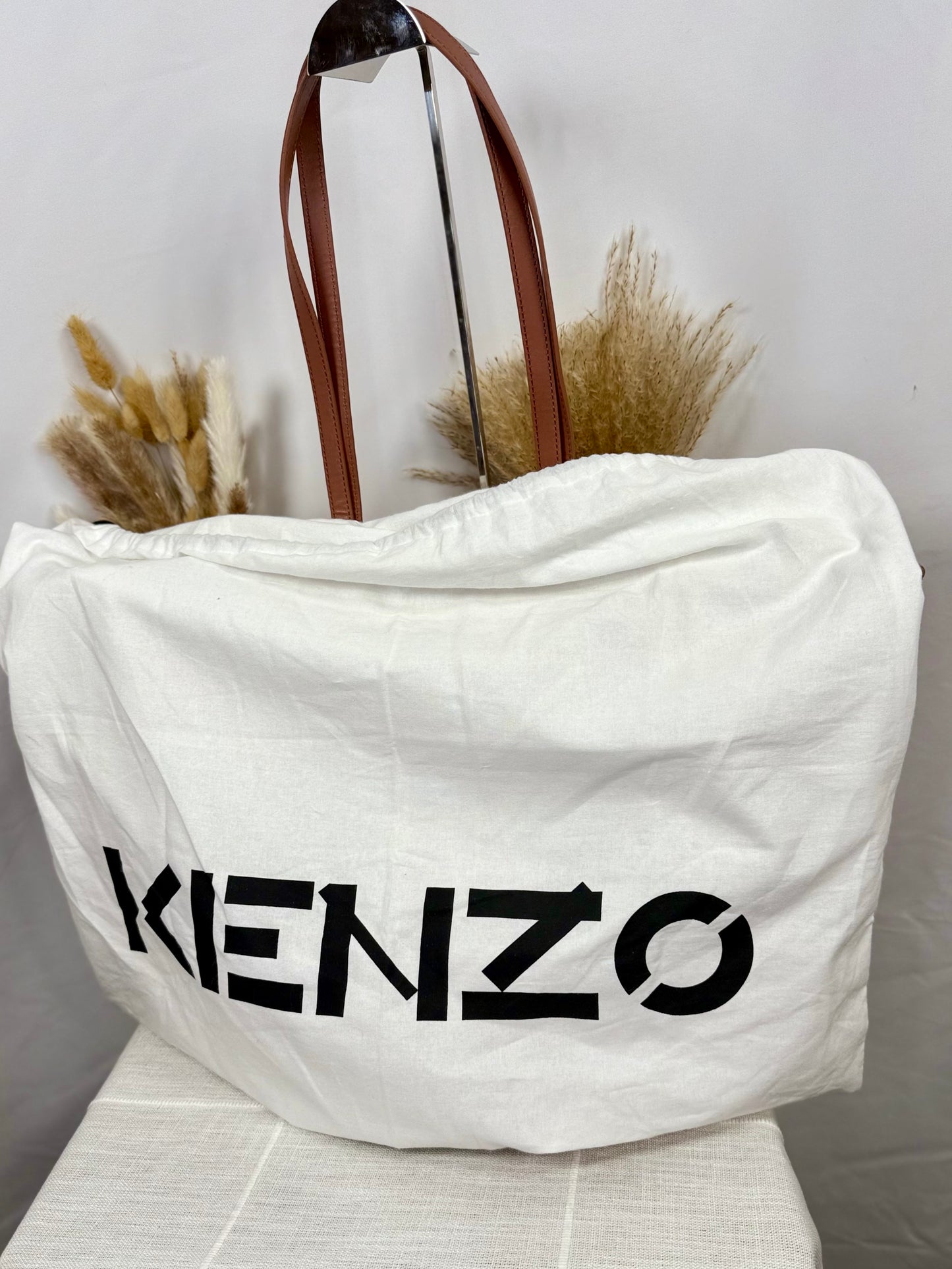NEW! KENZO Large K-Tiger Print Canvas Arc Tote Bag