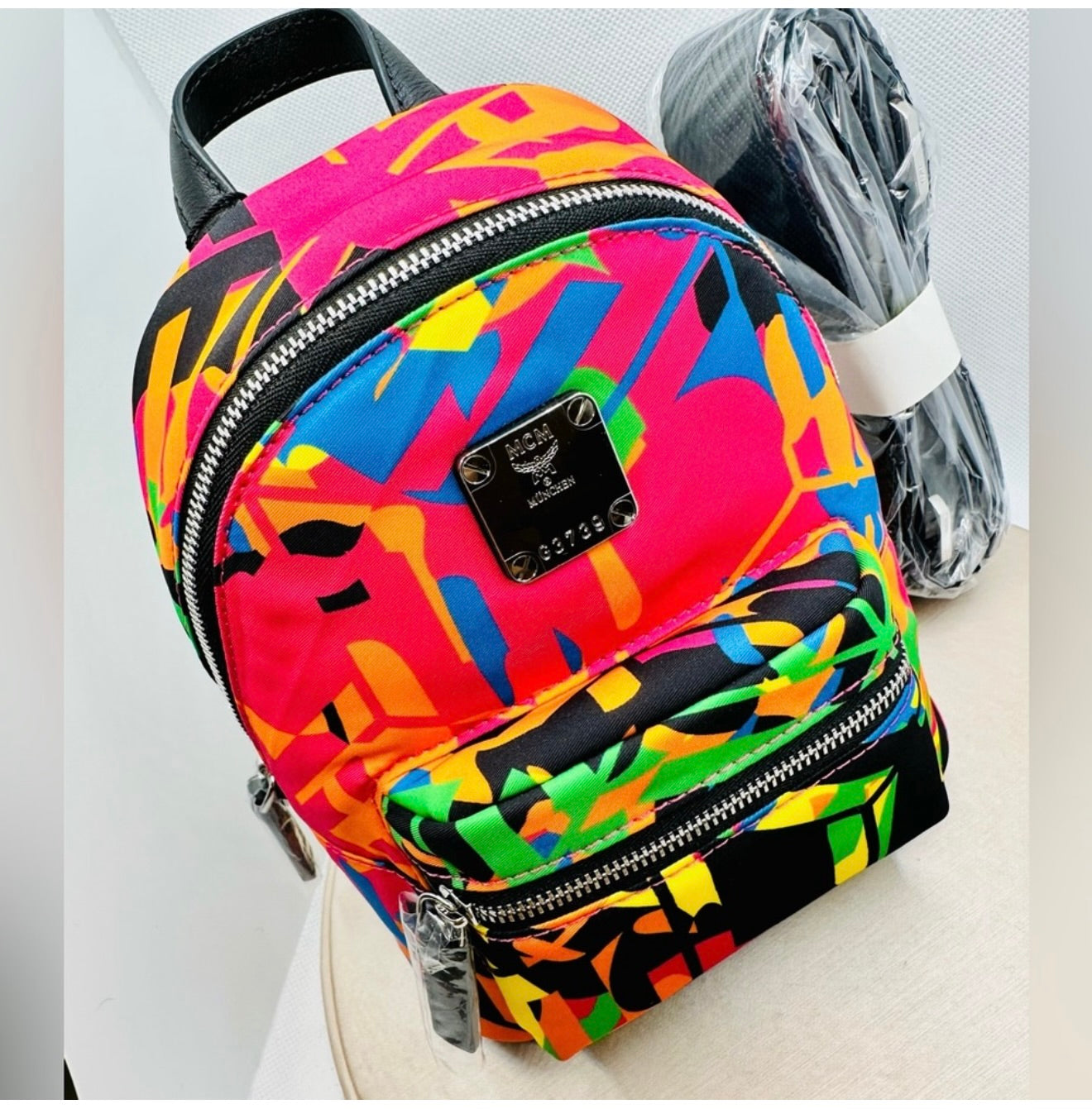 NEW! MCM Stark Cubic Camouflage Print Logo Backpack Shoulder Bag