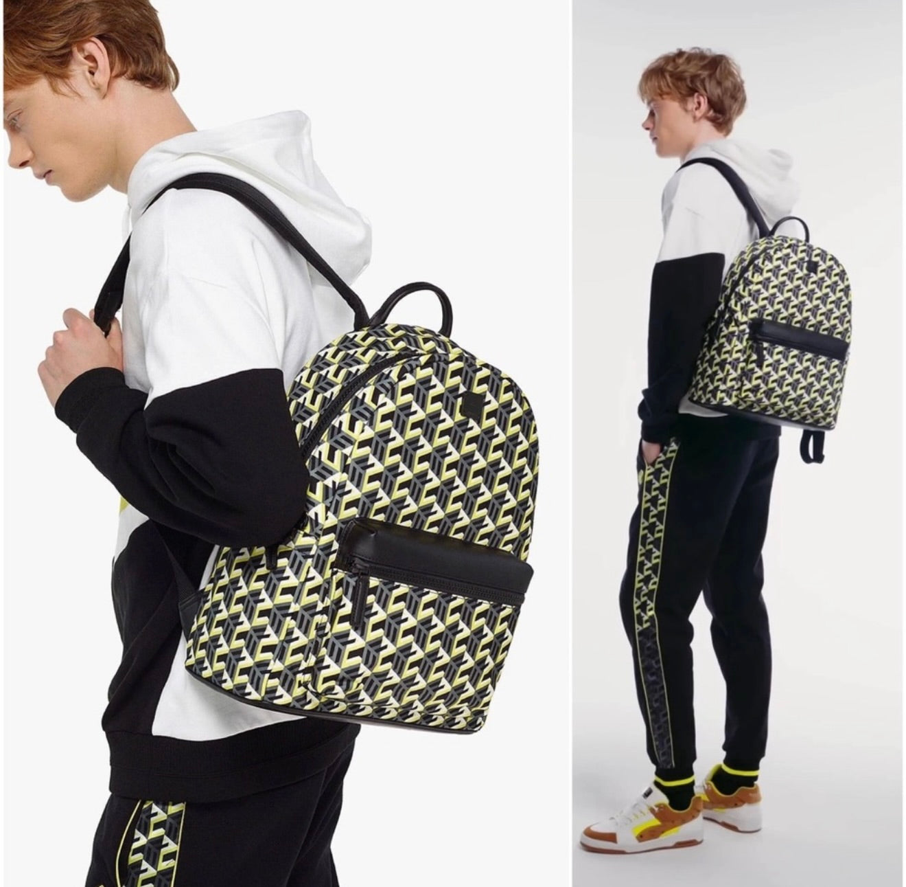 NEW! Unisex MCM Medium Stark Black & Yellow Cubic Logo Backpack