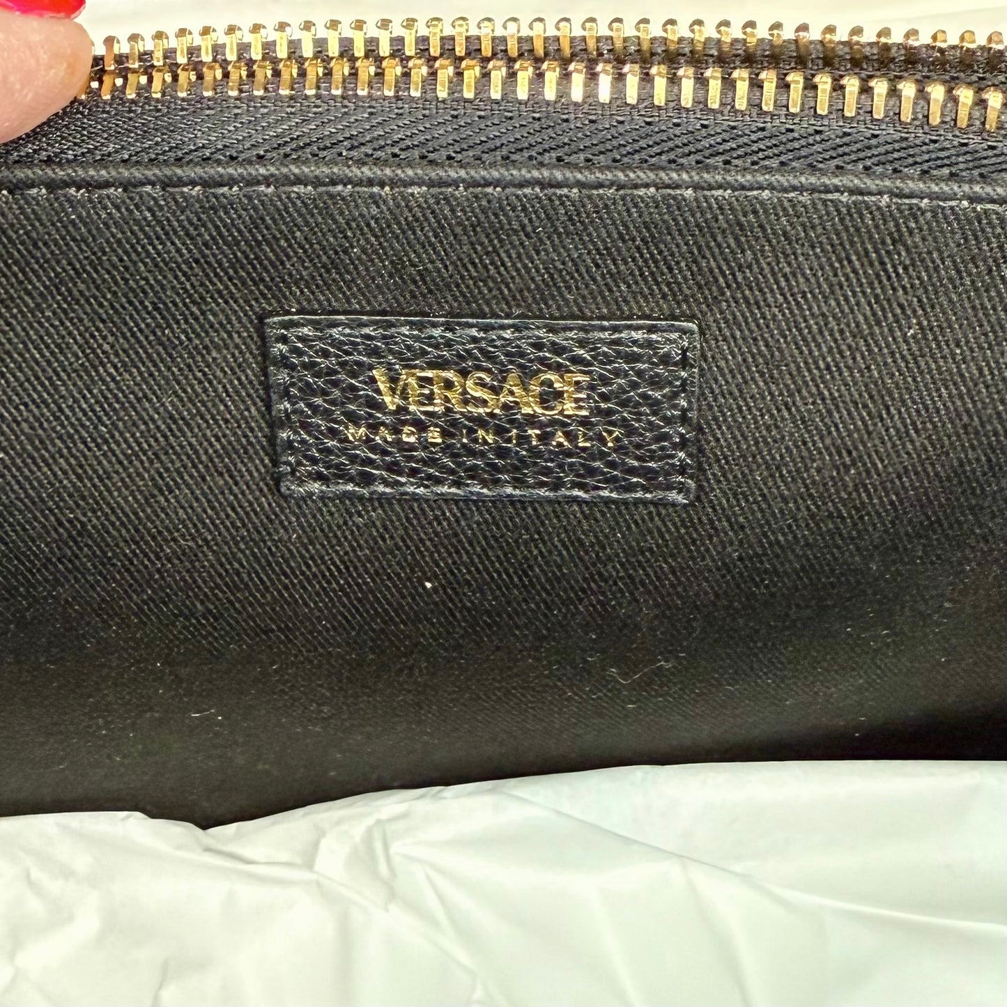 NEW!! VERSACE Black Grainy Calf Leather Virtus Tote Bag