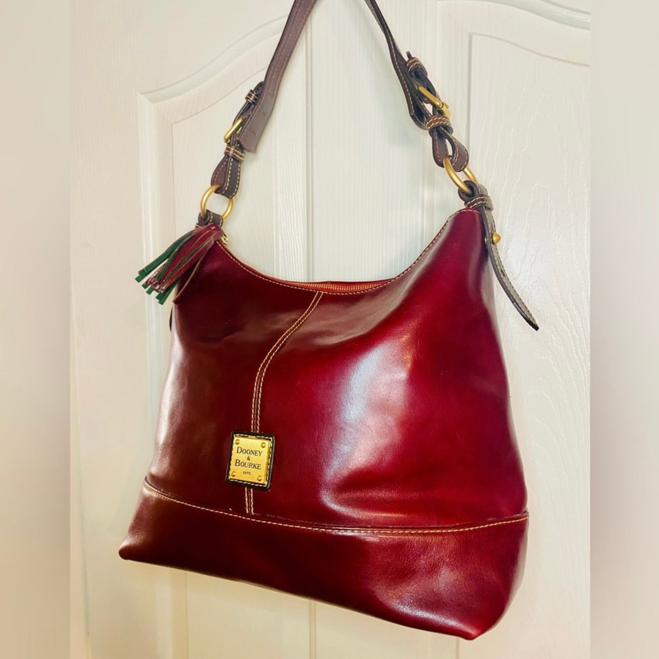 Rare Vintage Dooney & Bourke Large Deep Burgundy Leather Hobo Bag