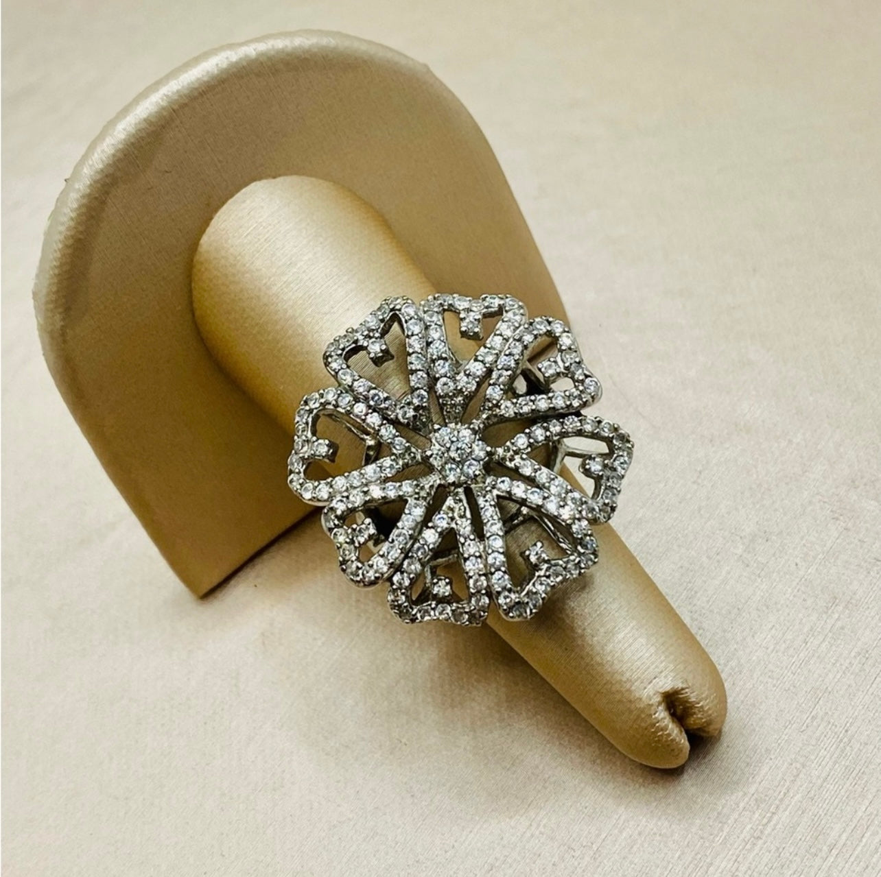 925 Sterling Silver Large Glitzy Flower Cocktail Ring