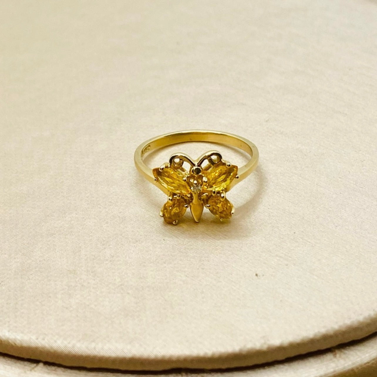 Gold Natural Citrine & Diamond Butterfly Ring