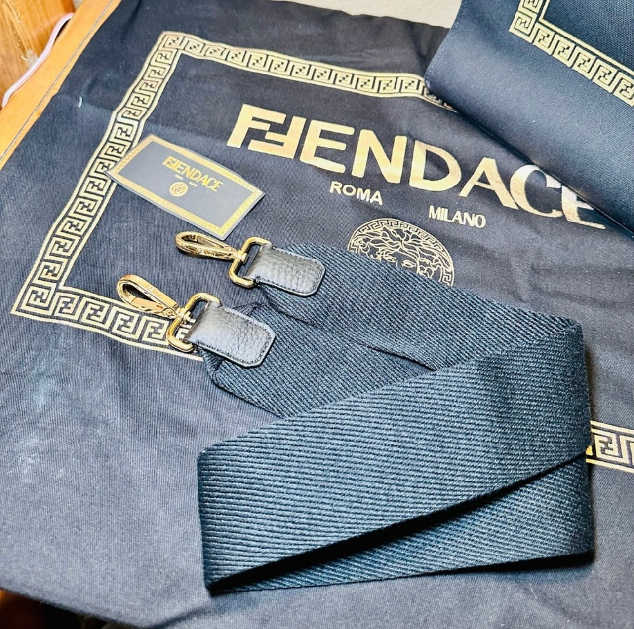 New Fendi x Versace Ltd. Ed. Black Canvas Fendace Logo Large Shopping Tote Bag