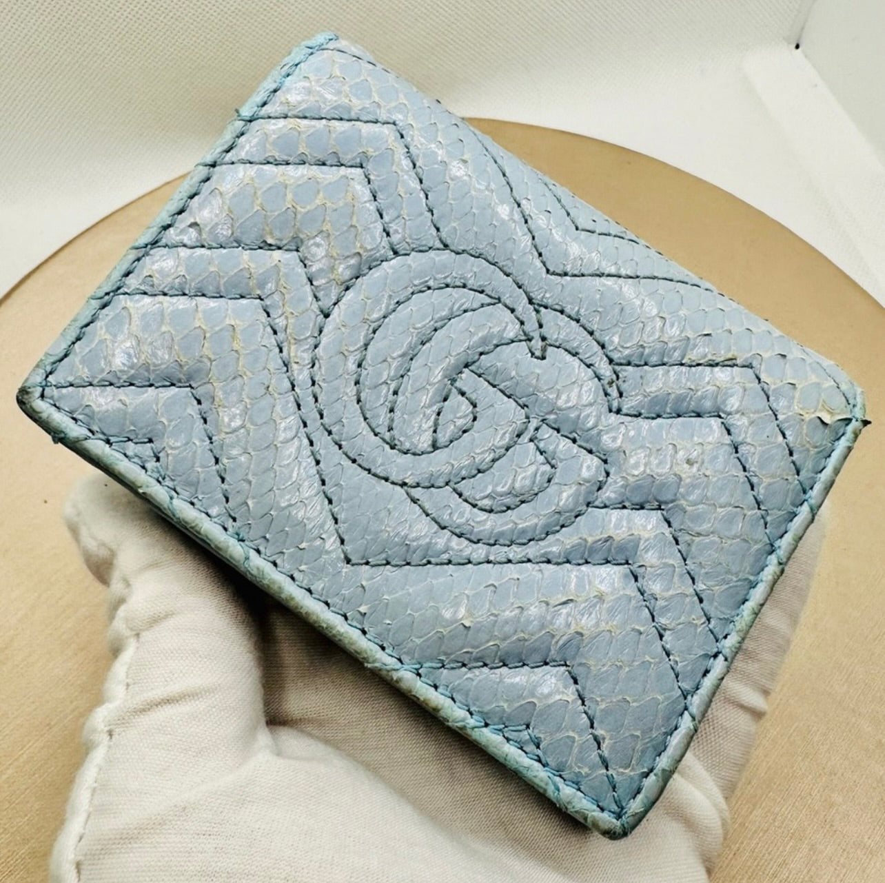 Gucci Baby Blue ‘GG Marmont’ Quilted Python Card Case Wallet