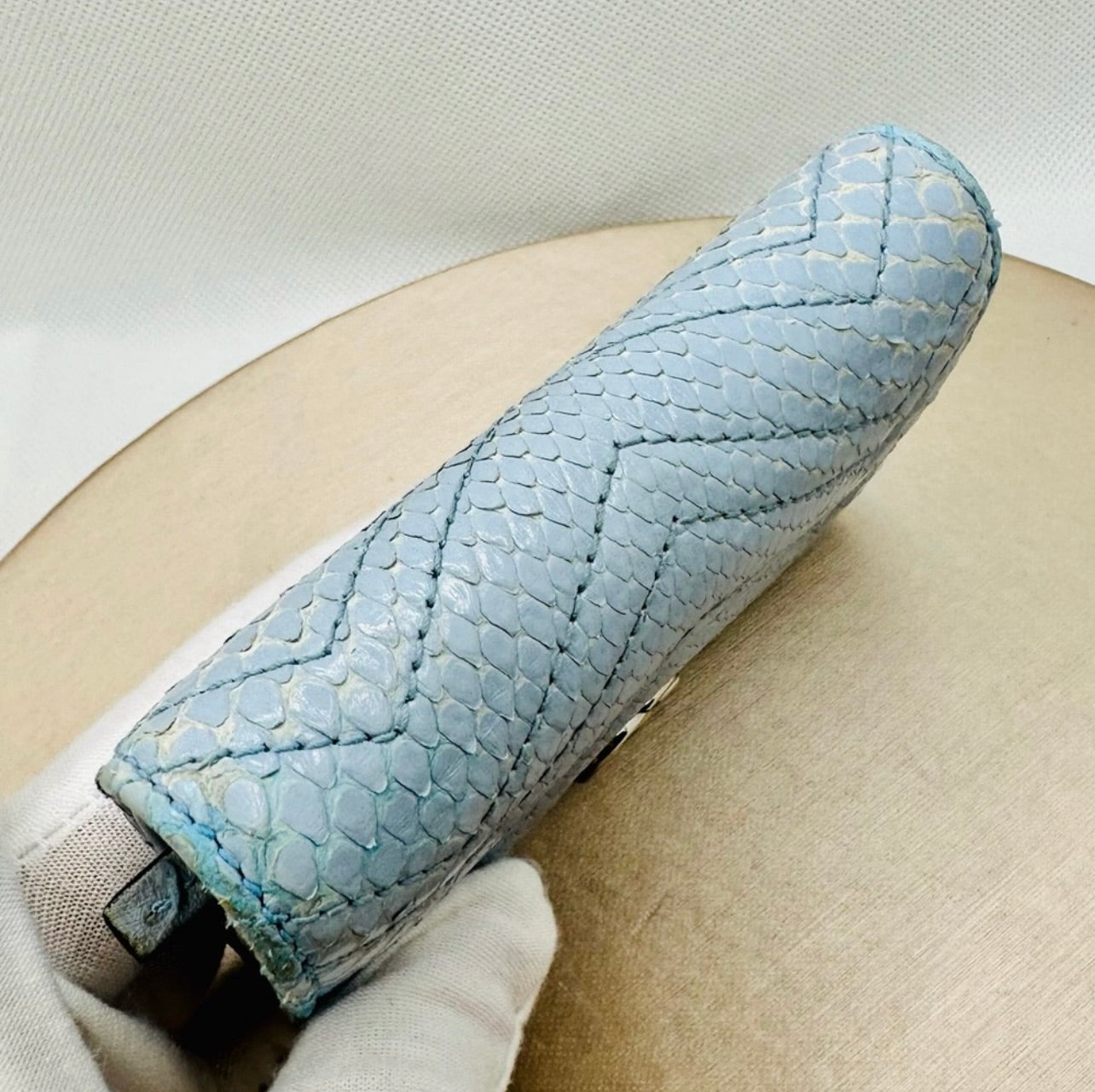 Gucci Baby Blue ‘GG Marmont’ Quilted Python Card Case Wallet