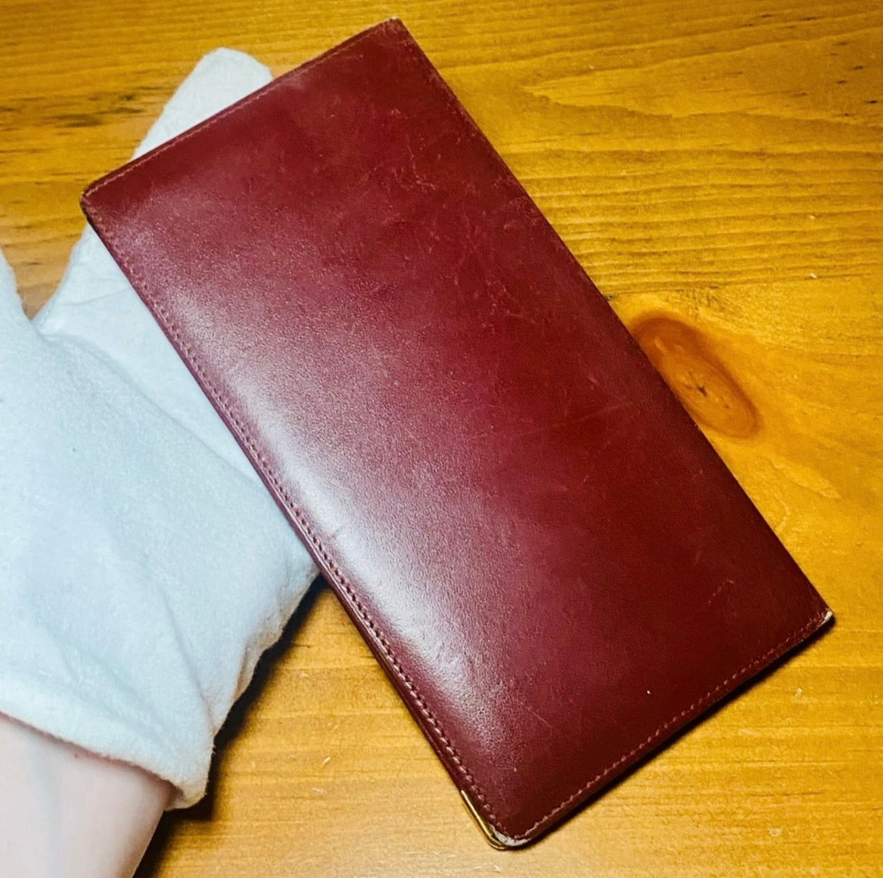 Unisex Must De Cartier Vintage Bordeaux Leather Long Bifold Wallet