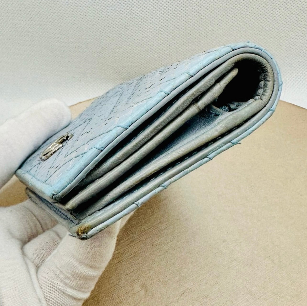 Gucci Baby Blue ‘GG Marmont’ Quilted Python Card Case Wallet