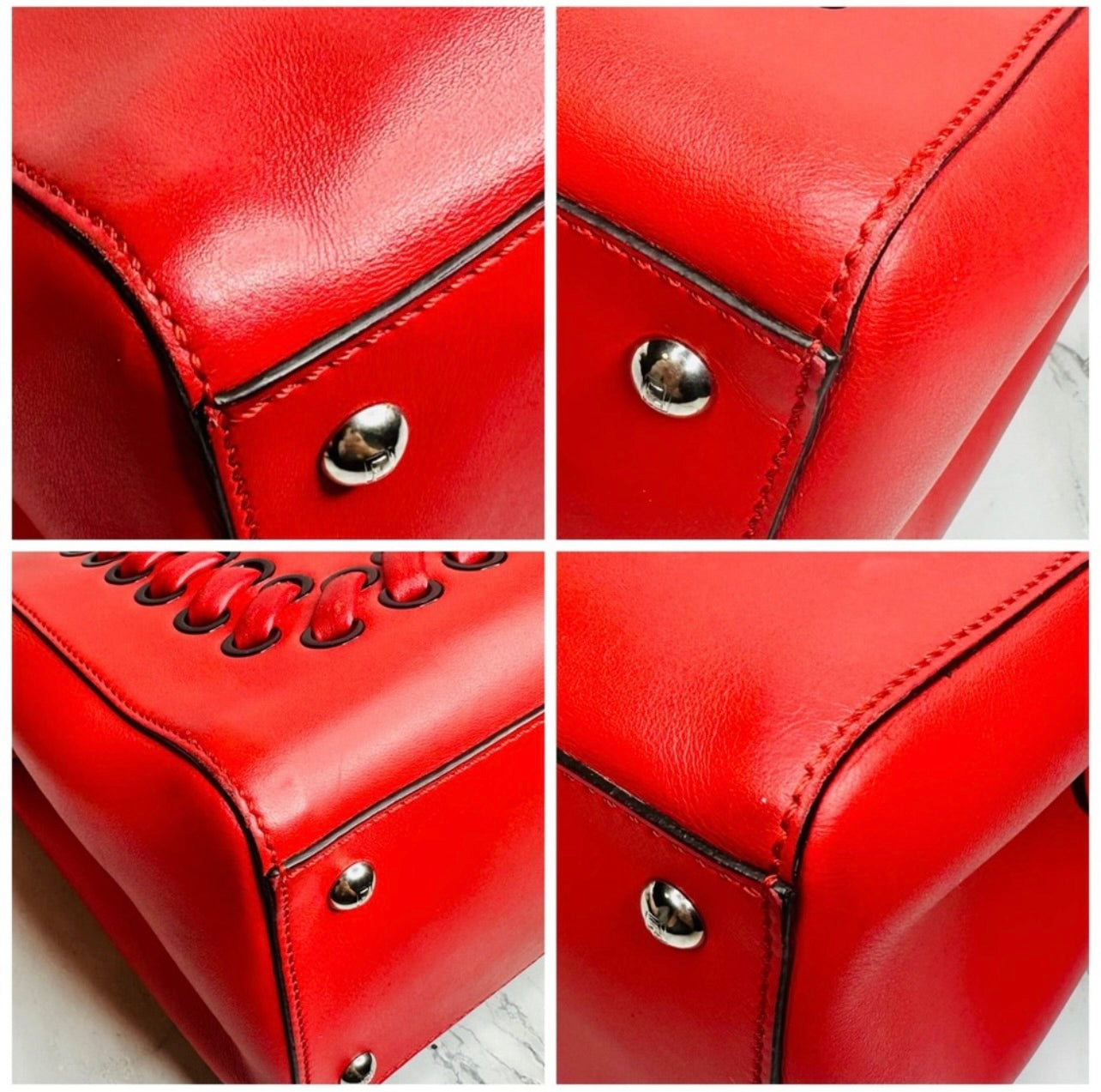 Fendi Medium Red Leather Whipstitch DotCom Convertible Satchel Bag