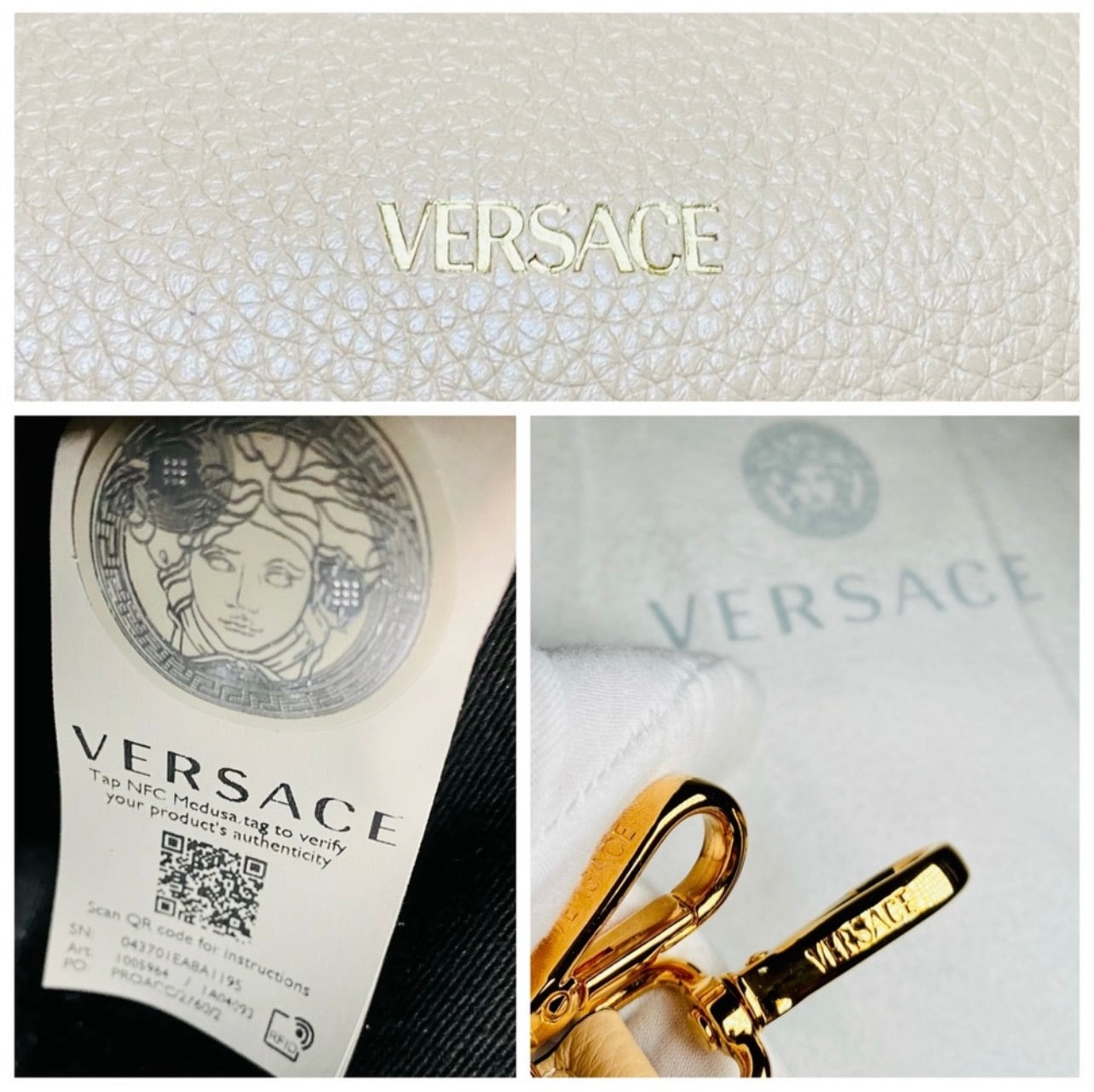 New VERSACE Vitello Virtus V Small Beige Grainy Calfskin Leather Shoulder Bag