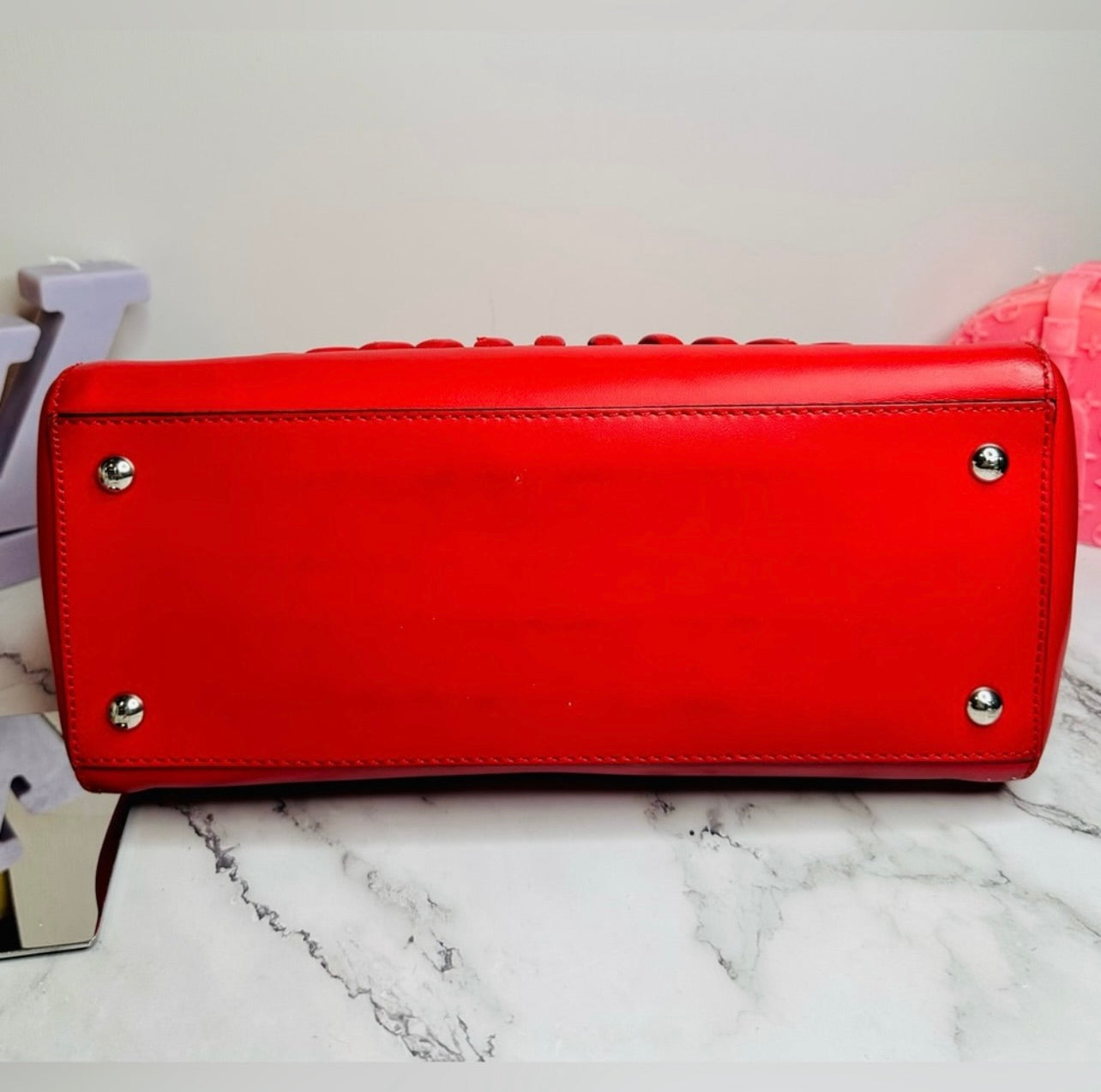 Fendi Medium Red Leather Whipstitch DotCom Convertible Satchel Bag