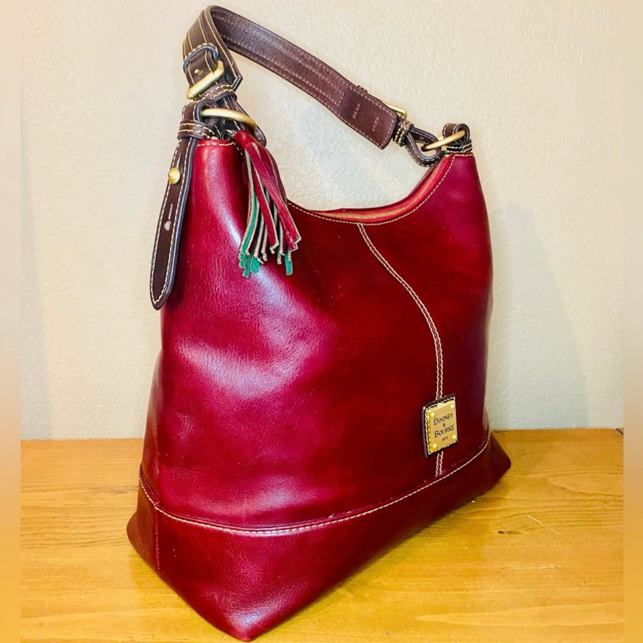 Rare Vintage Dooney & Bourke Large Deep Burgundy Leather Hobo Bag