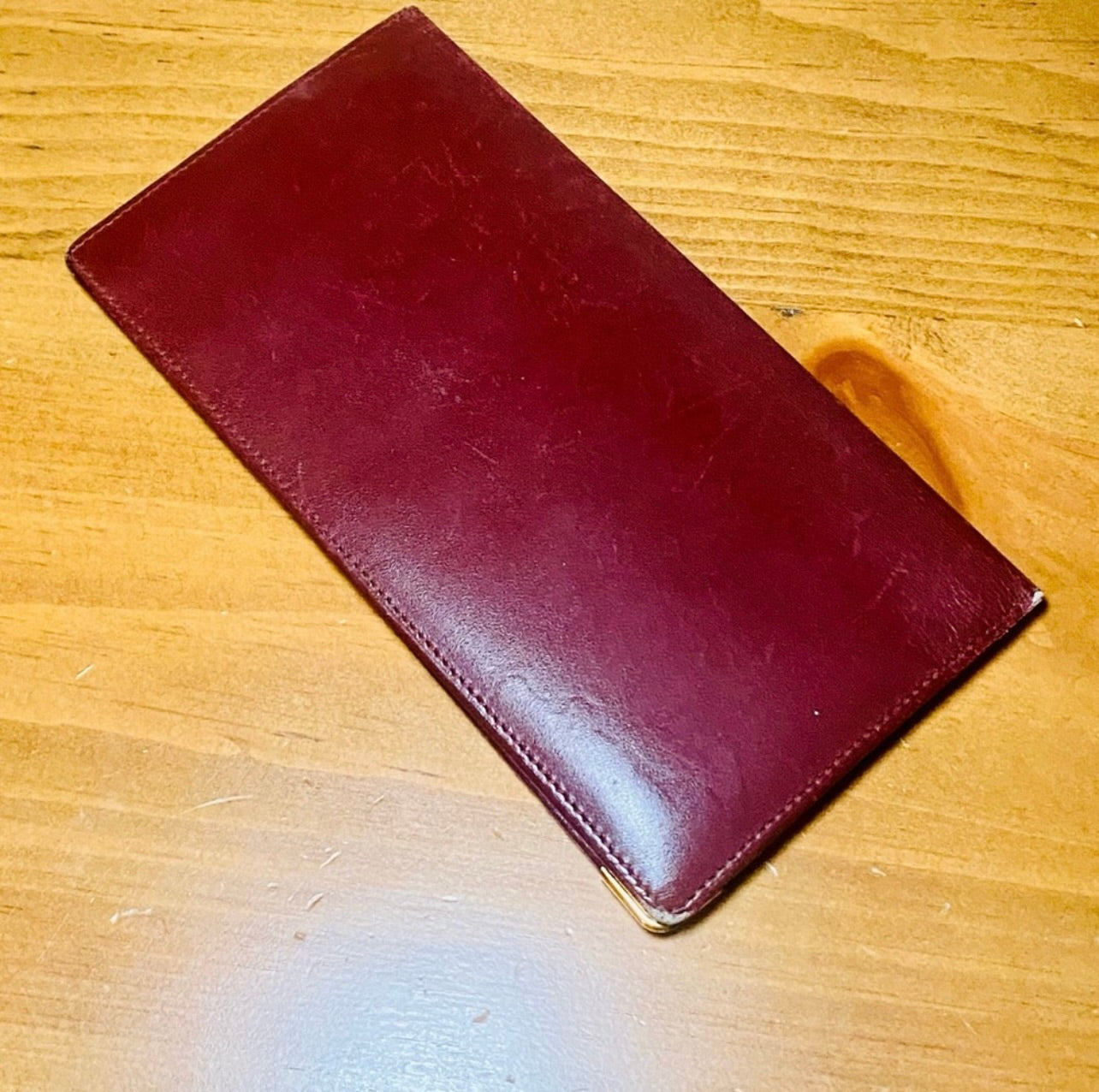 Unisex Must De Cartier Vintage Bordeaux Leather Long Bifold Wallet
