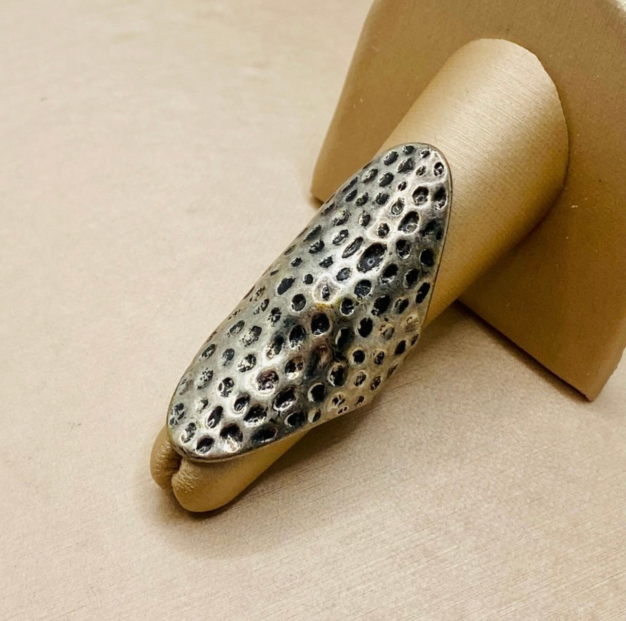 Vintage Handmade Texture Silver Long Armor Boho Statement Ring