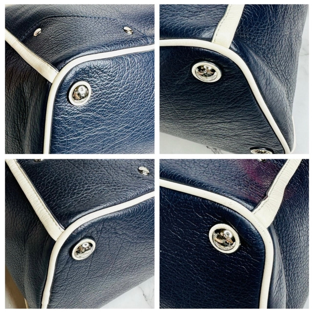 Coach Midnight Navy Blue & Chalk Spectator Leather Mickie Satchel