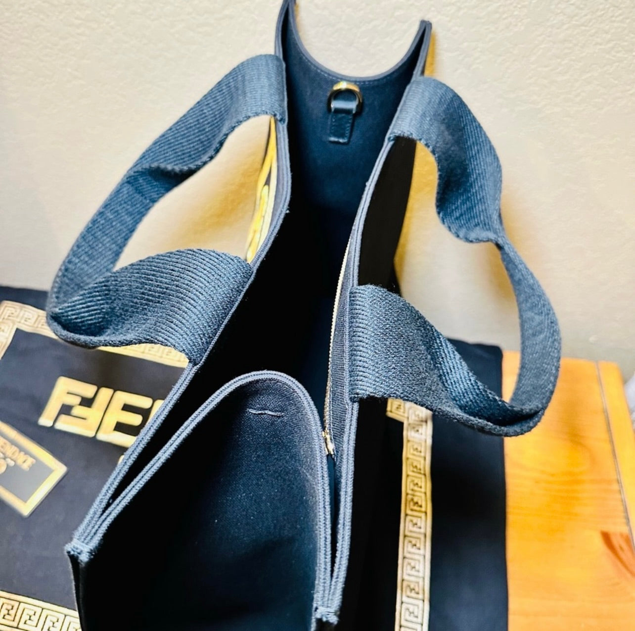 New Fendi x Versace Ltd. Ed. Black Canvas Fendace Logo Large Shopping Tote Bag