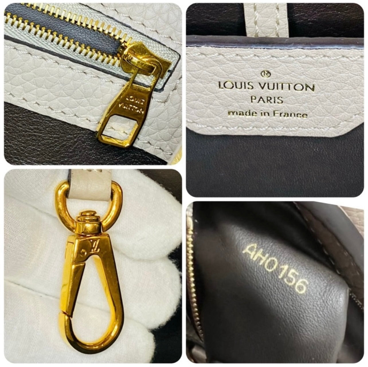 Louis Vuitton Galet Gray Taurillon Leather Capucines MM Bag