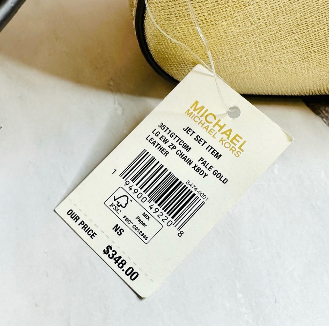 New Michael Kors Jet Set Large Pale Gold Saffiano Leather Crossbody Bag