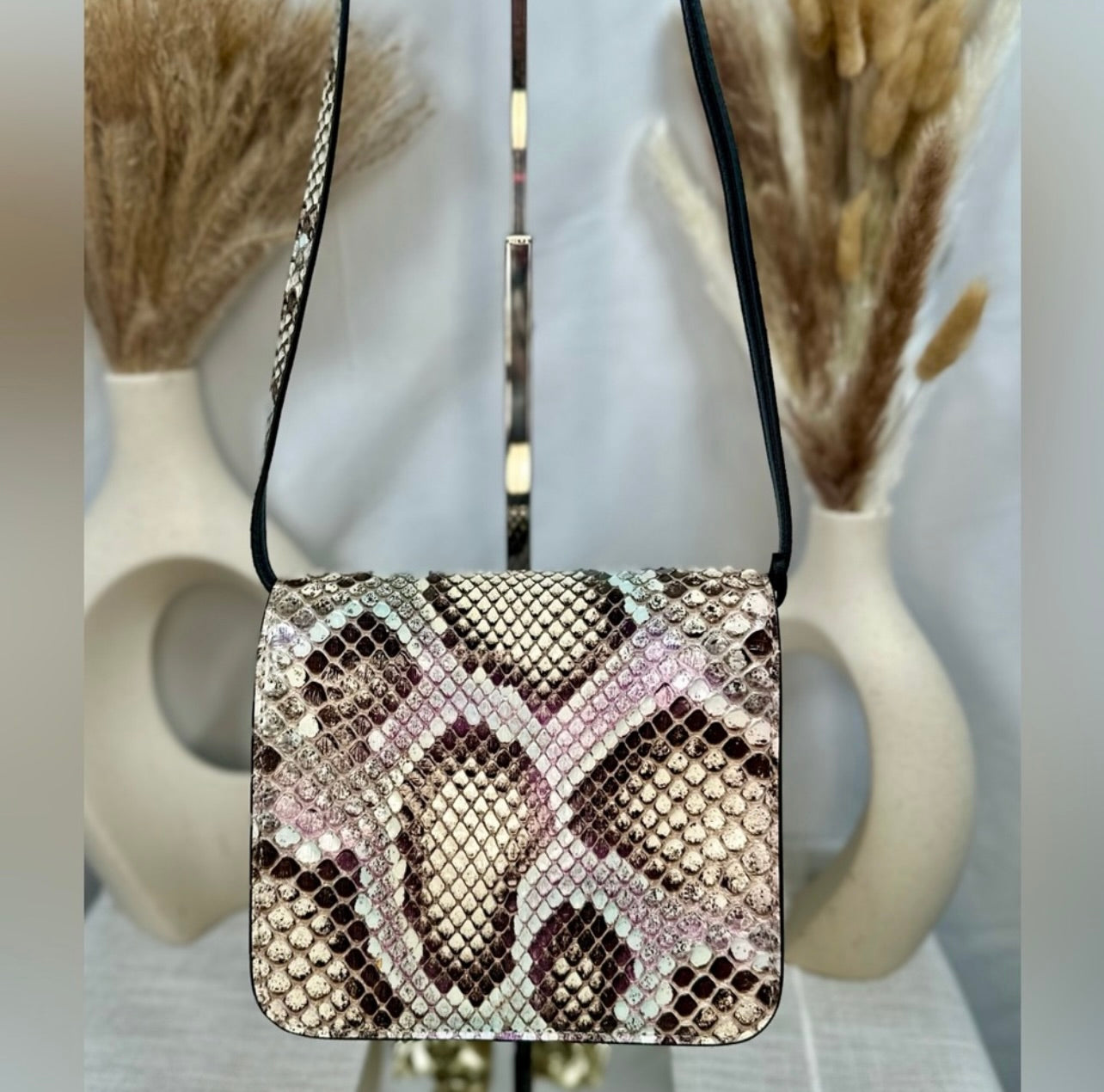 New Versace Genuine Iridescent Python & Leather Medusa Head Crossbody Bag