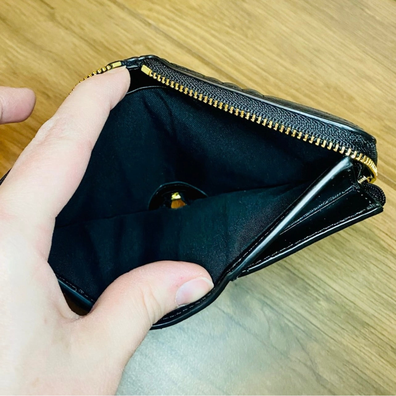 RARE Coach Deco Quilting Black Nappa Leather Small Zip Around Wallet - HTF