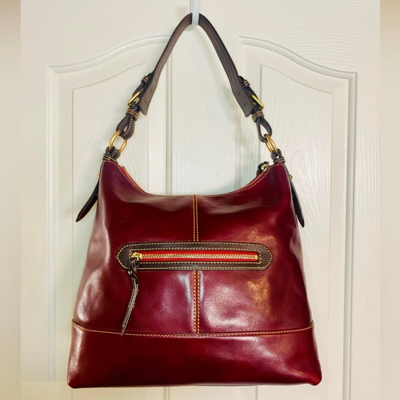 Rare Vintage Dooney & Bourke Large Deep Burgundy Leather Hobo Bag