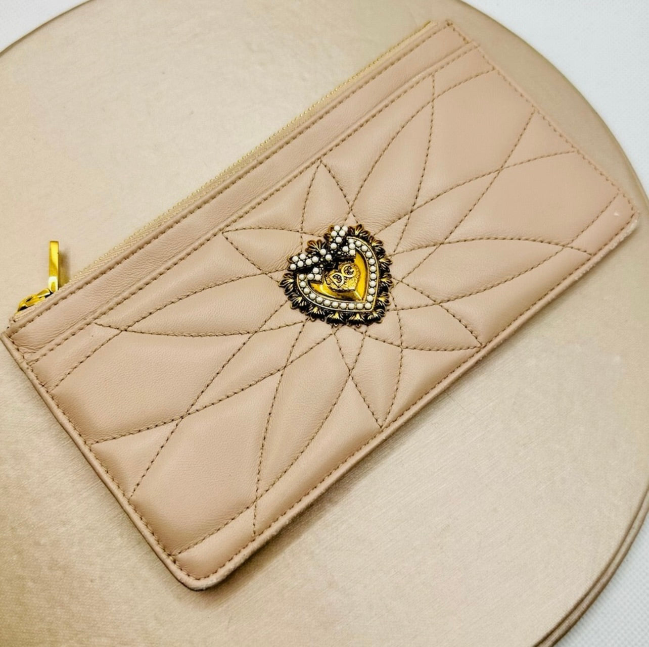 Dolce & Gabbana Quilted Powder Pink Calfskin Long Card Holder Wallet