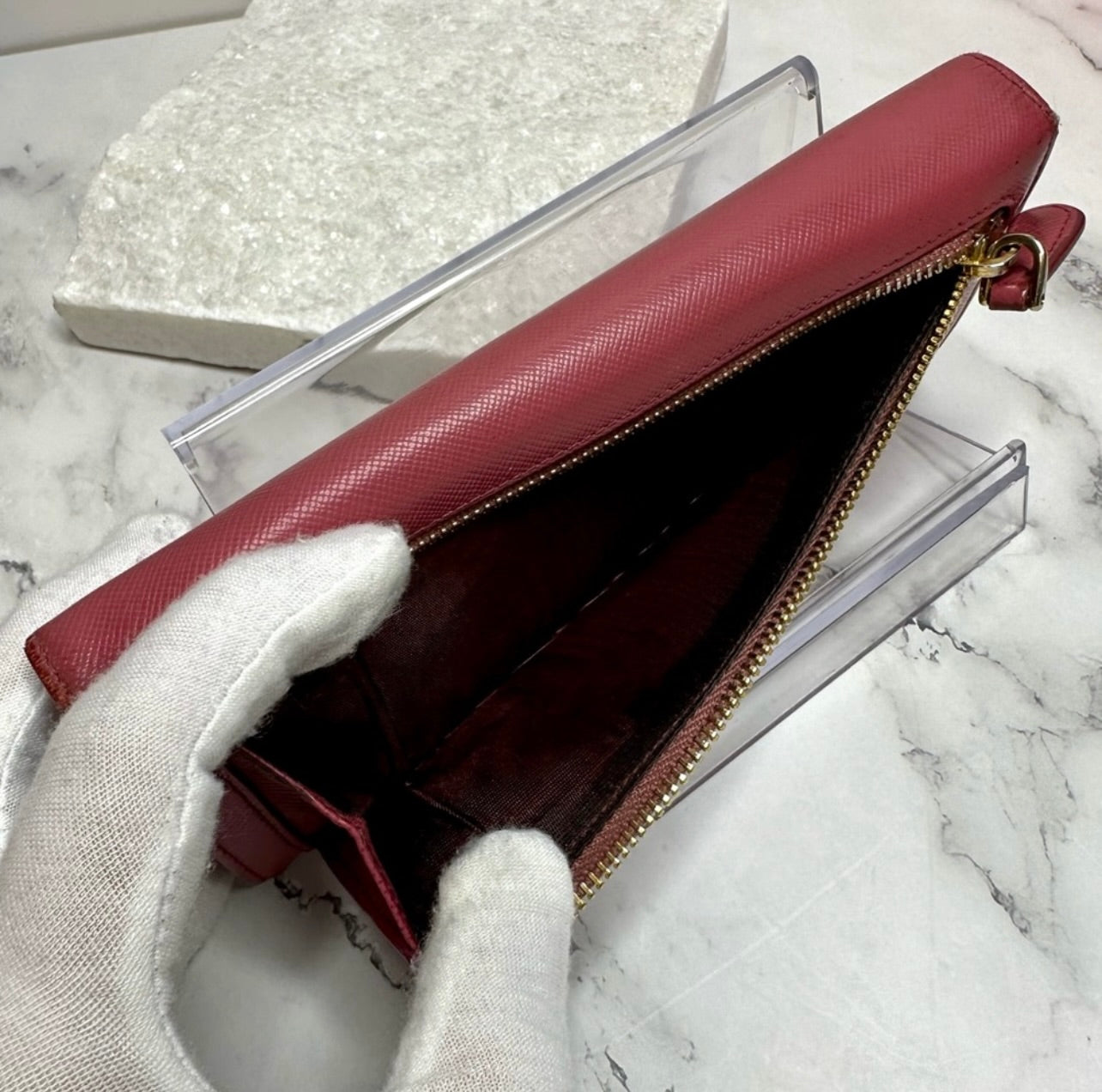 Prada Large Rose Bruyère Saffiano Leather Wallet