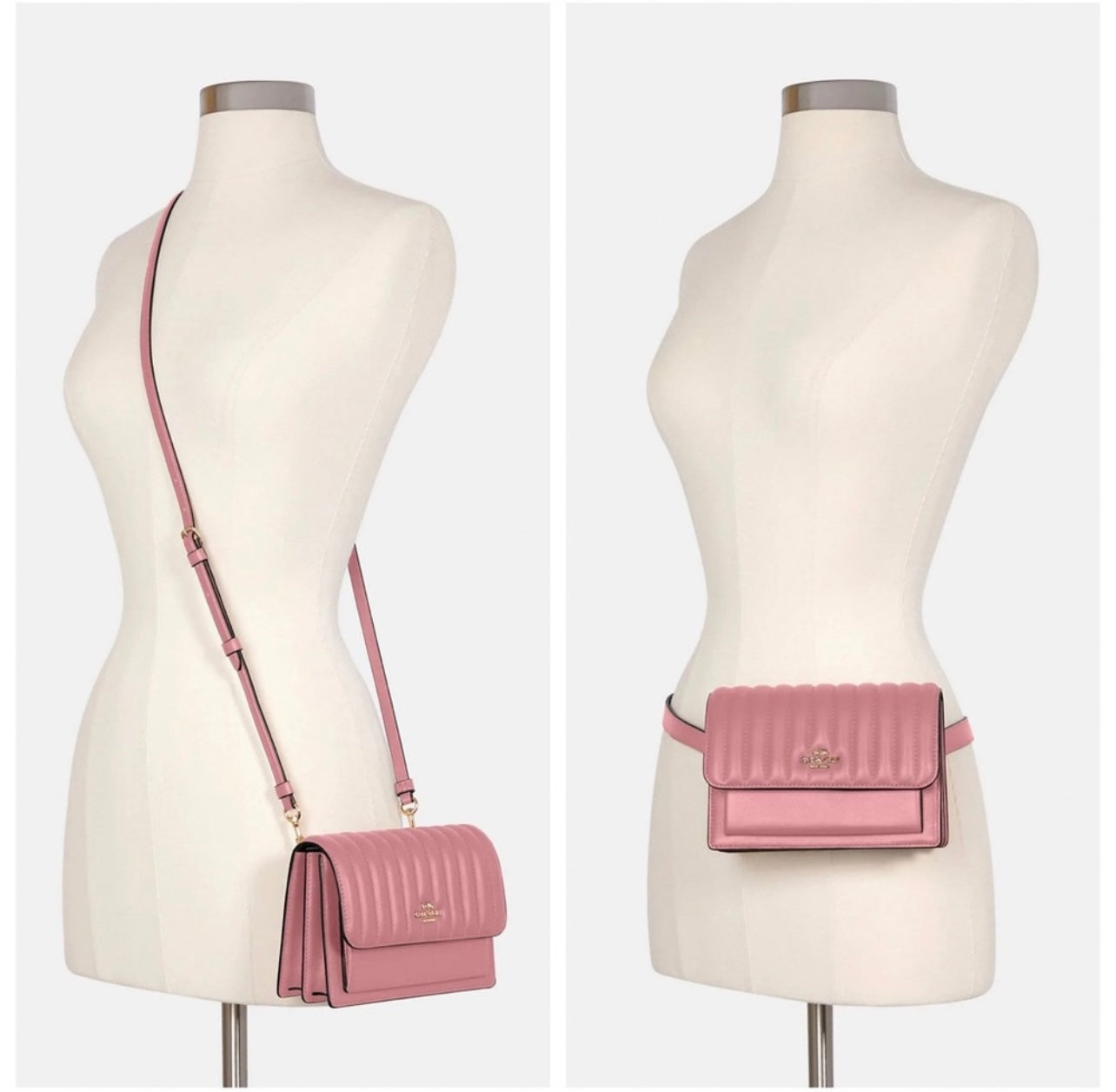 Coach Linear Quilted Pink Nappa Leather 2 Way Belt Bag Shoulder Bag