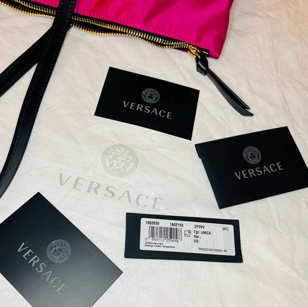 New VERSACE Flamingo Pink Nylon Medusa Tote Bag