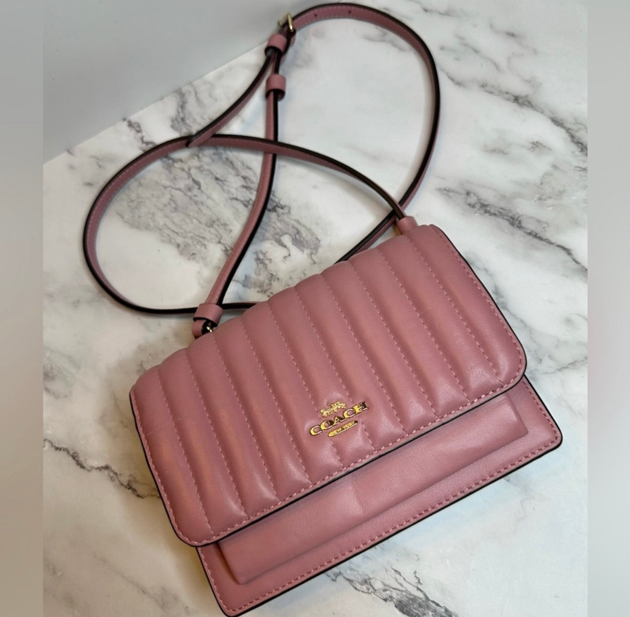 Coach Linear Quilted Pink Nappa Leather 2 Way Belt Bag Shoulder Bag