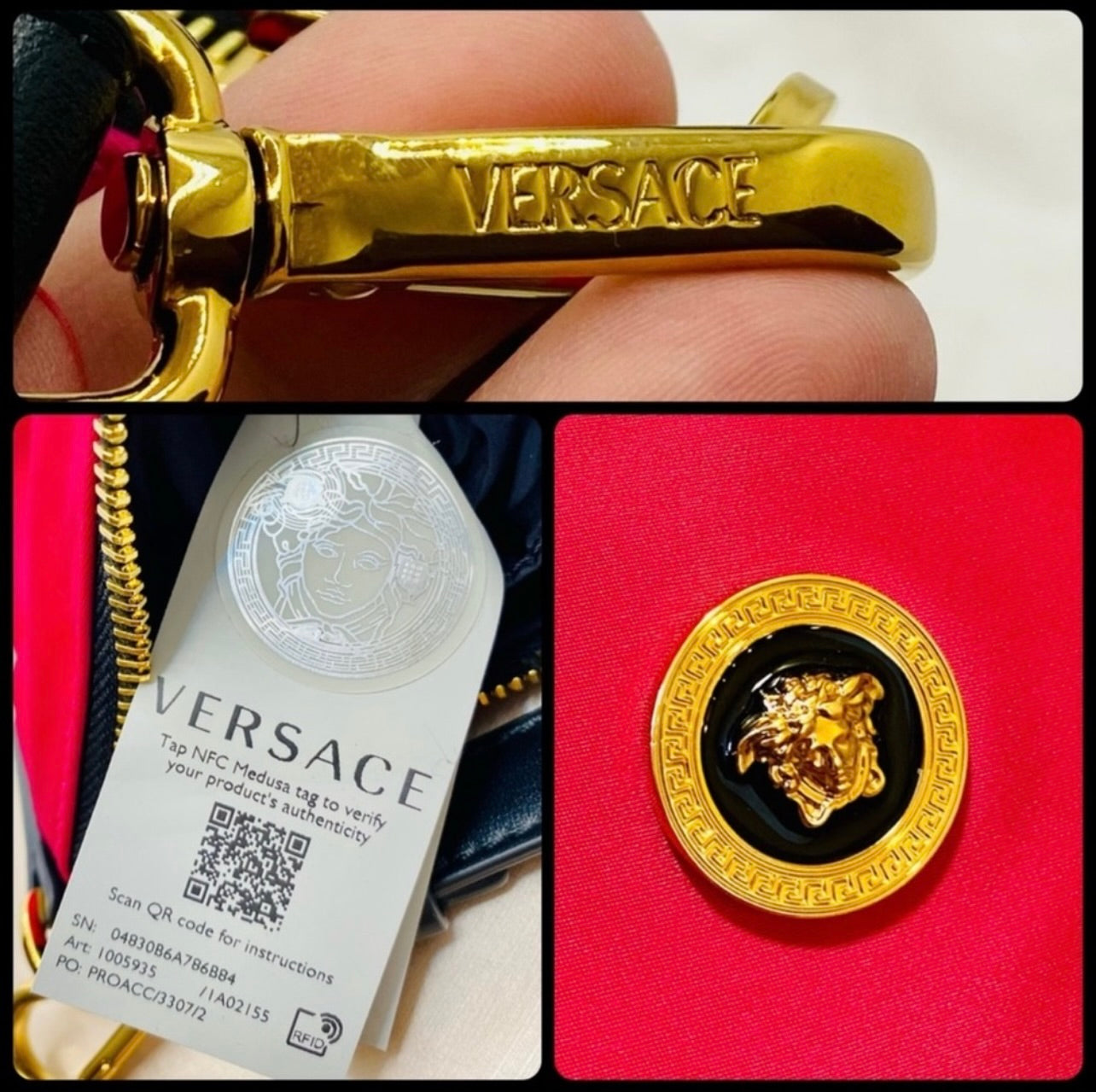 New Versace Hot Pink Flamingo Satin Nylon Pouchette Bag