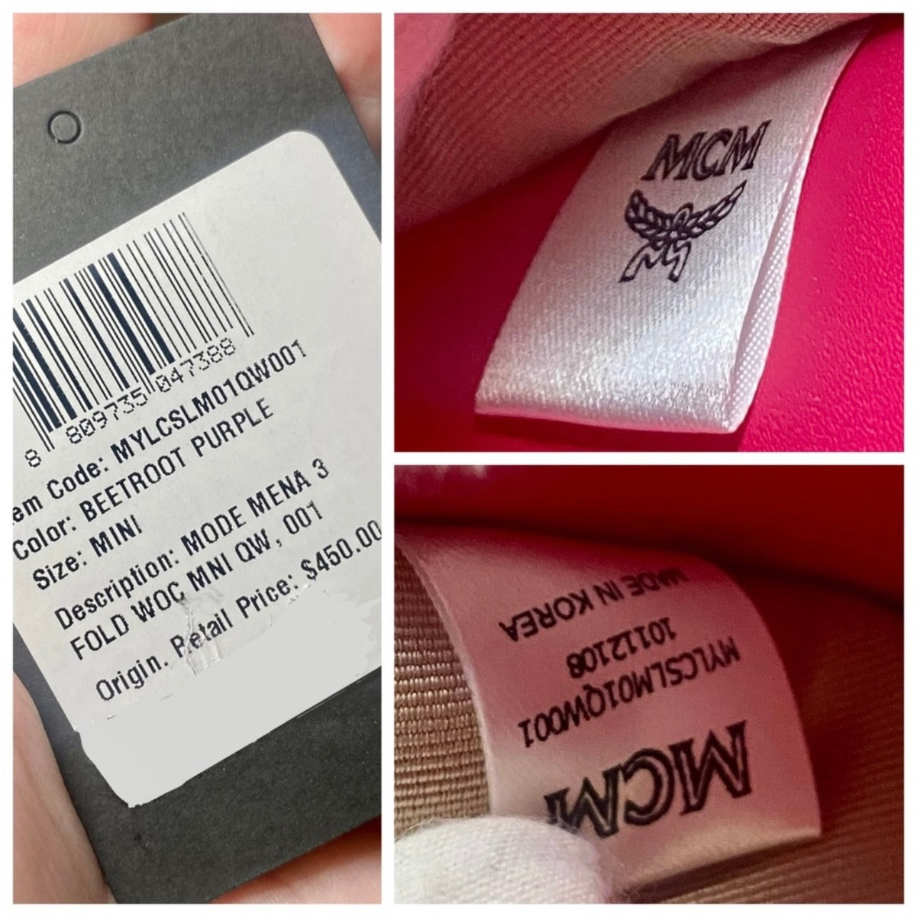New MCM Beetroot Purple Nappa Leather Mode Travia Trifold Chain Wallet