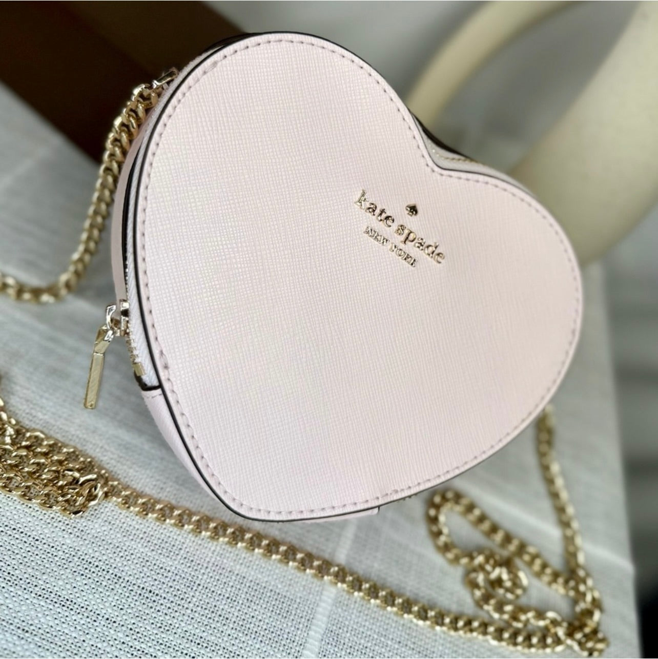 New KATE SPADE Light Rose Love Shack Mini Heart Crossbody Purse