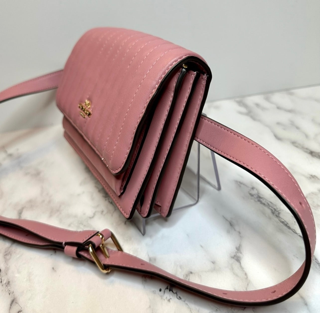 Coach Linear Quilted Pink Nappa Leather 2 Way Belt Bag Shoulder Bag