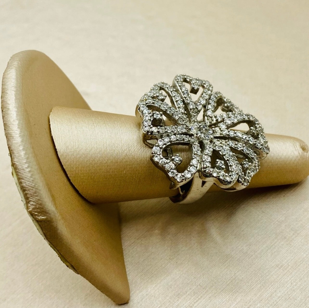 925 Sterling Silver Large Glitzy Flower Cocktail Ring