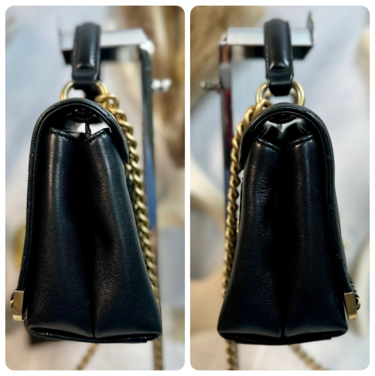 CHANEL 2Way Black Chevron Stitched Leather Top Handle Shoulder Bag