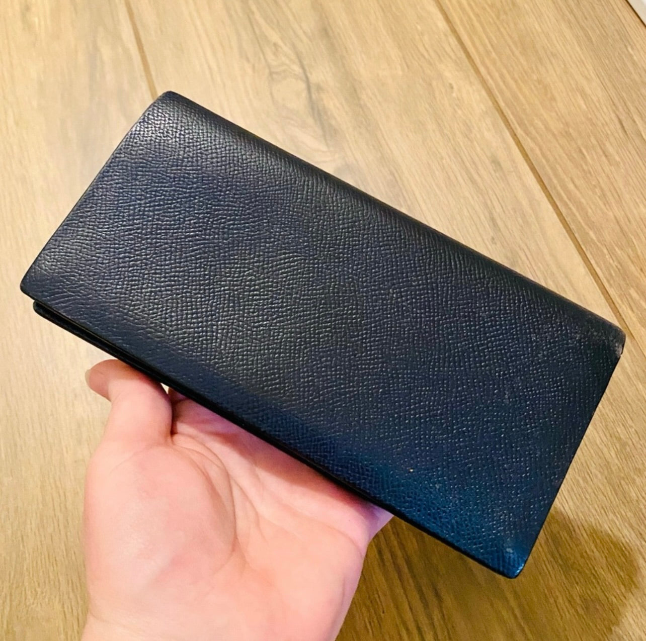 Unisex Dunhill London Dark Navy Blue Leather Banker Coat 16CC Wallet
