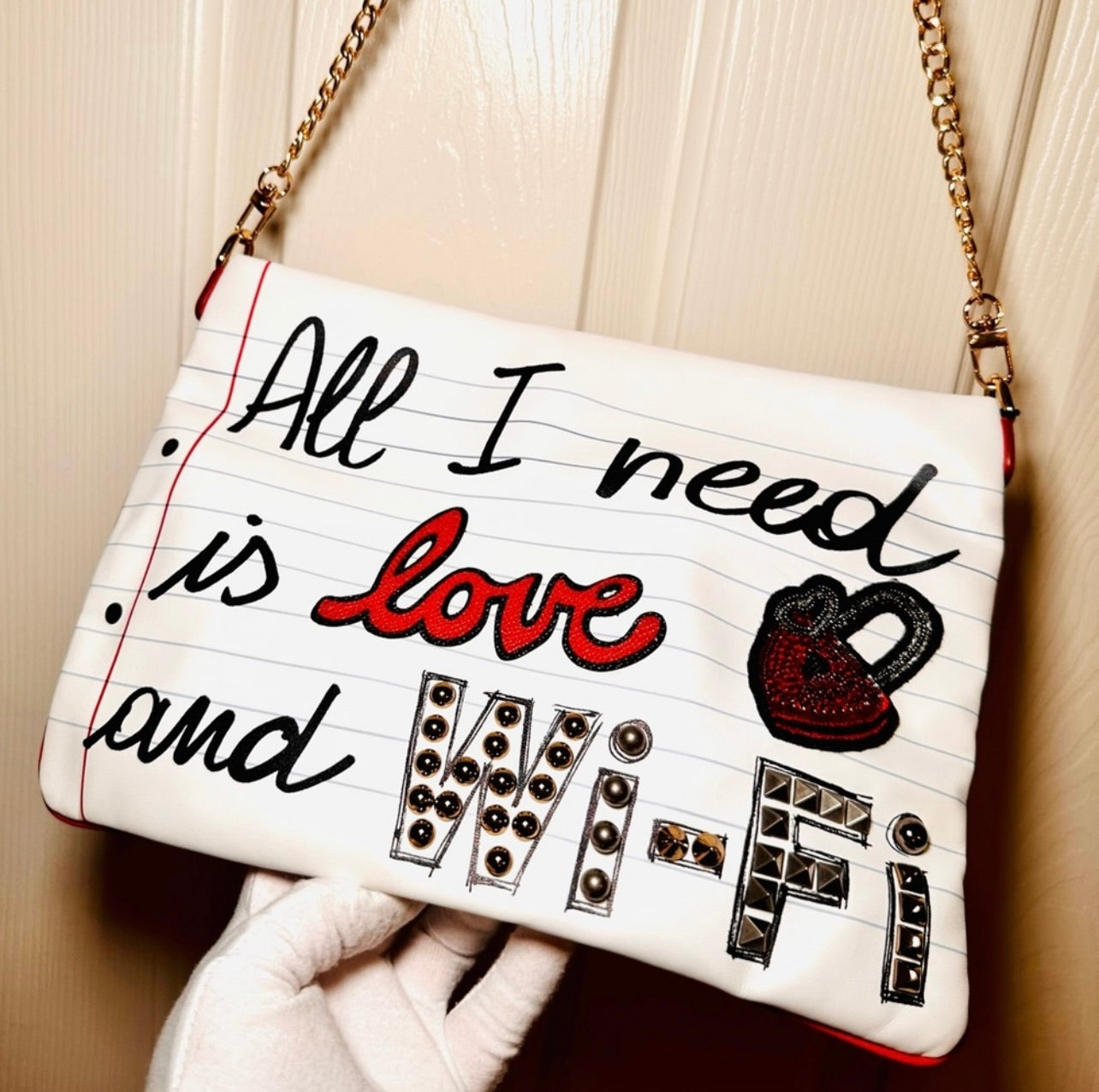 New Dolce & Gabbana Cleo 'All I Need is Love & Wi-Fi' Wristlet / Shoulder Bag