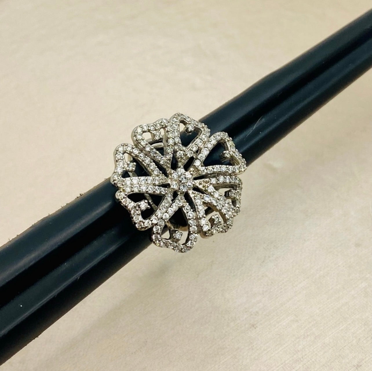 925 Sterling Silver Large Glitzy Flower Cocktail Ring