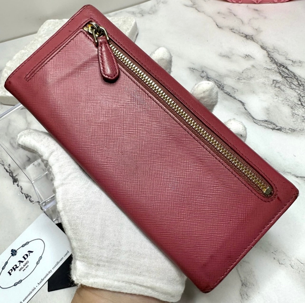 Prada Large Rose Bruyère Saffiano Leather Wallet