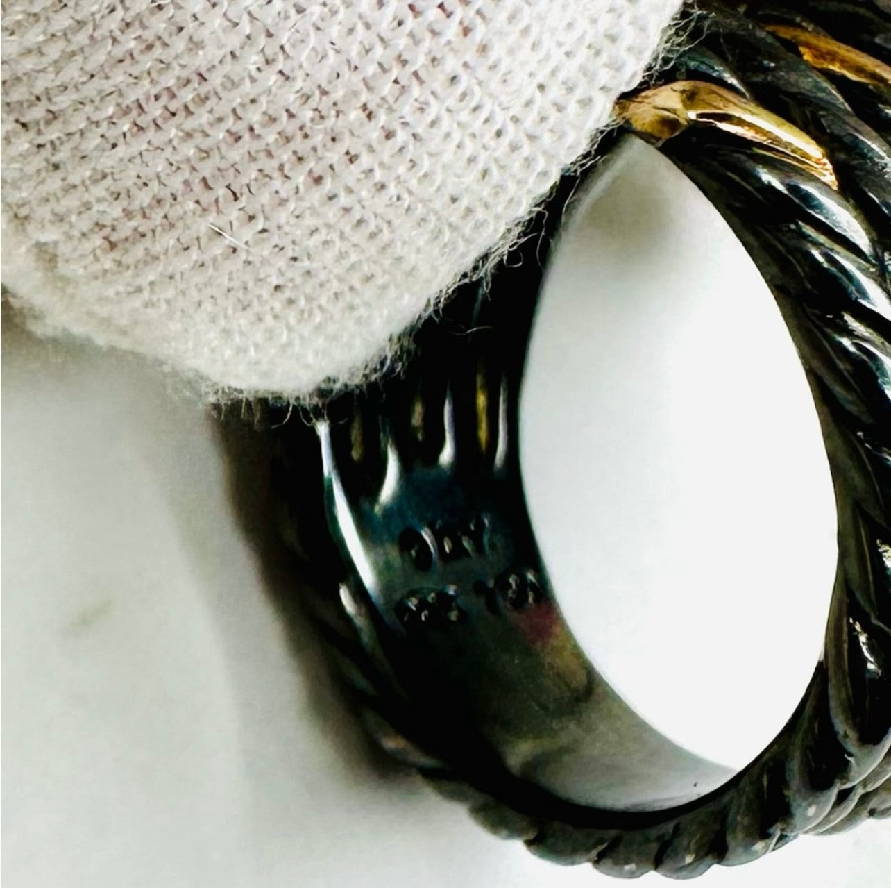 EUC David Yurman Blackened Silver & Gold Willow Serpent Ring w/ Black Diamonds