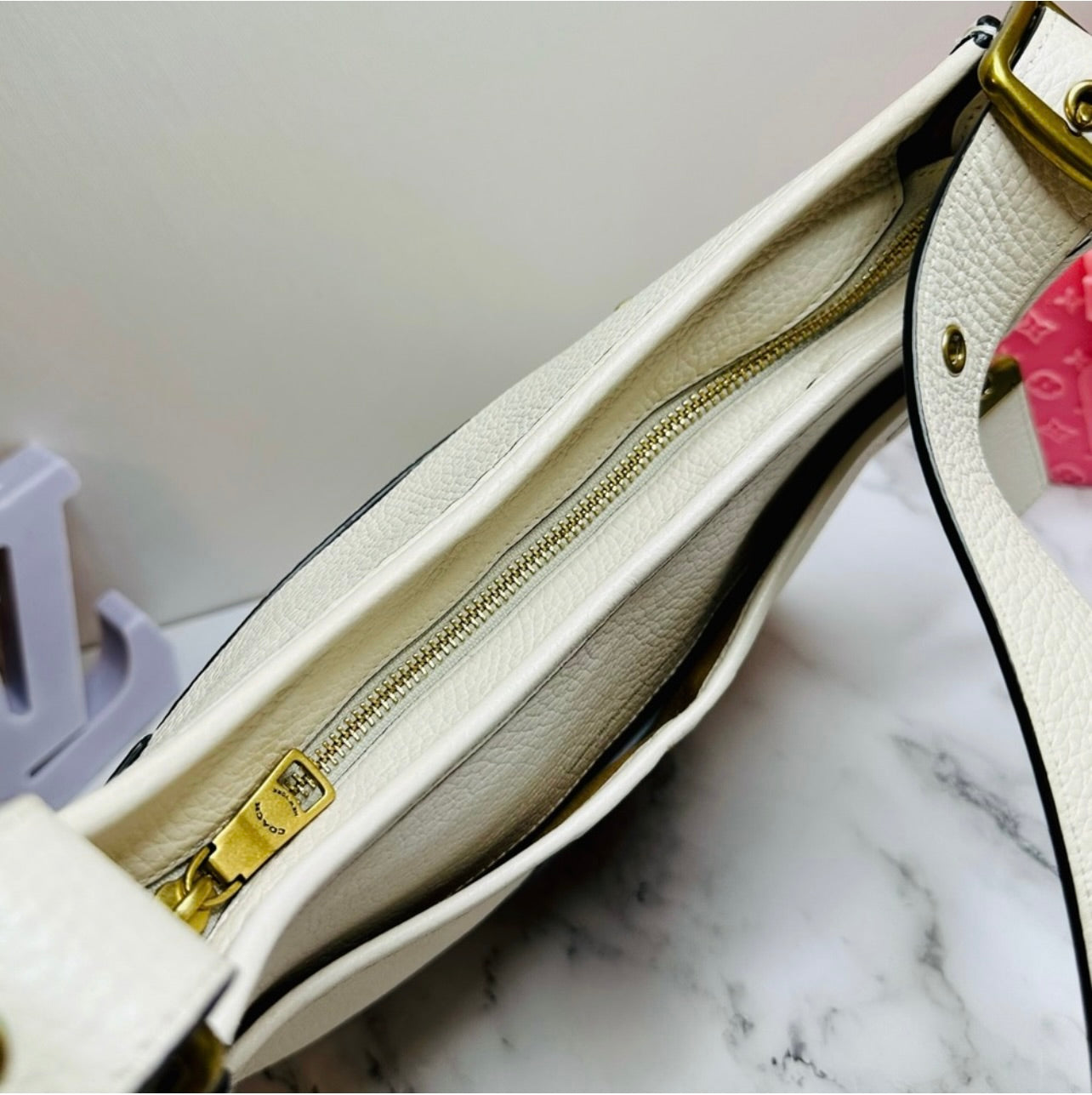 Coach Chalk Glovetanned Pebble Leather Emery Varsity Strip Crossbody Bag