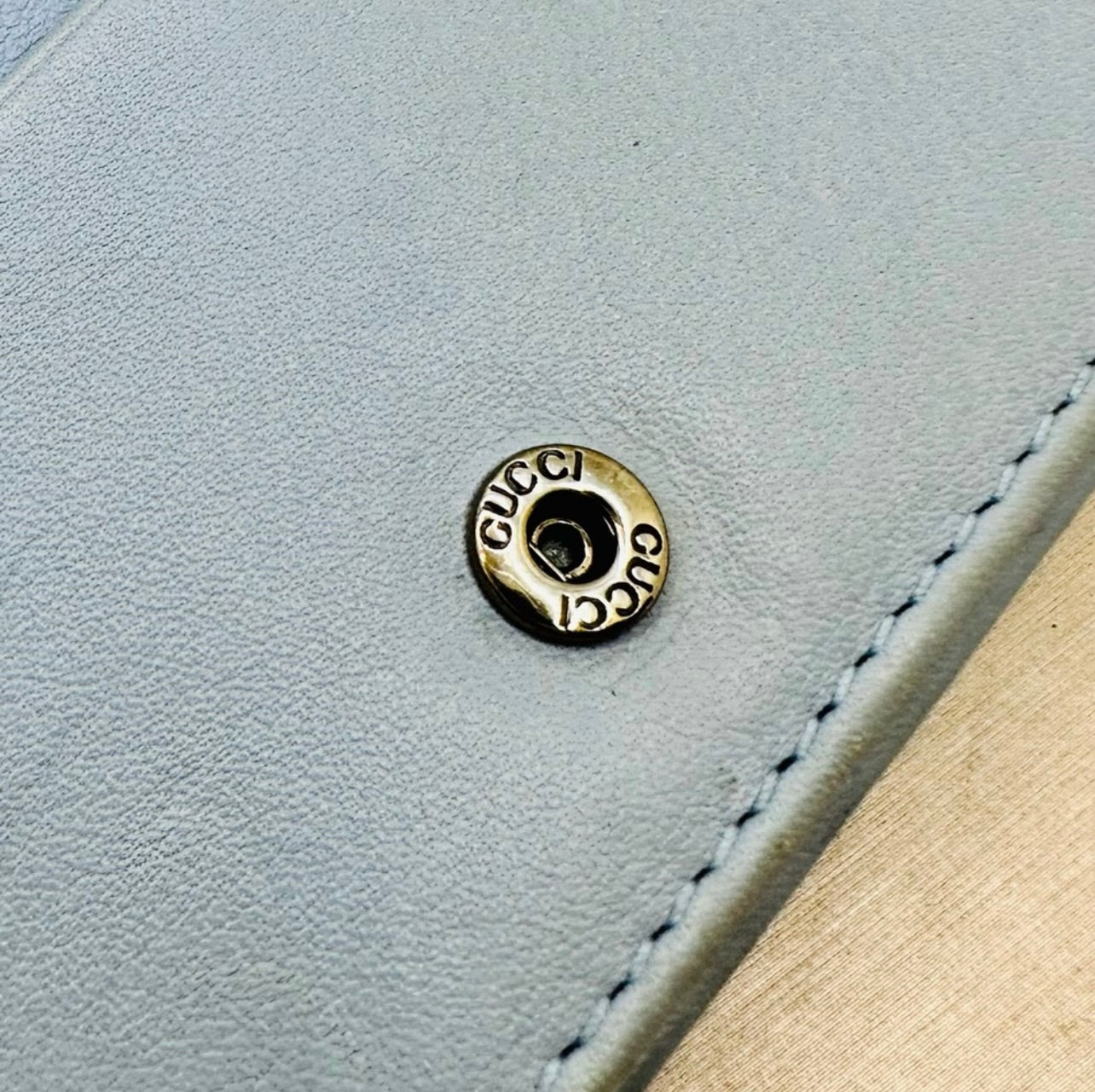 Gucci Baby Blue ‘GG Marmont’ Quilted Python Card Case Wallet