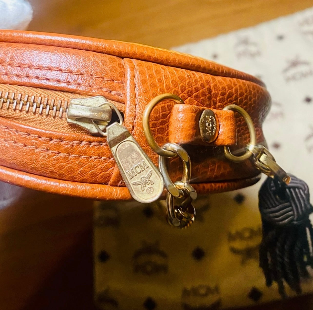 RARE Vintage MCM Monogram Mini Suzy Wong Bag w/ Brown Tassels