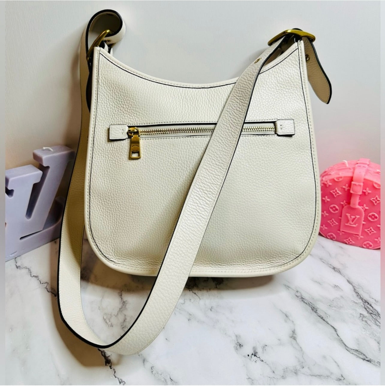 Coach Chalk Glovetanned Pebble Leather Emery Varsity Strip Crossbody Bag