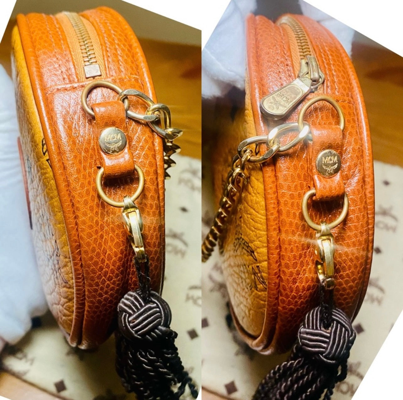 RARE Vintage MCM Monogram Mini Suzy Wong Bag w/ Brown Tassels