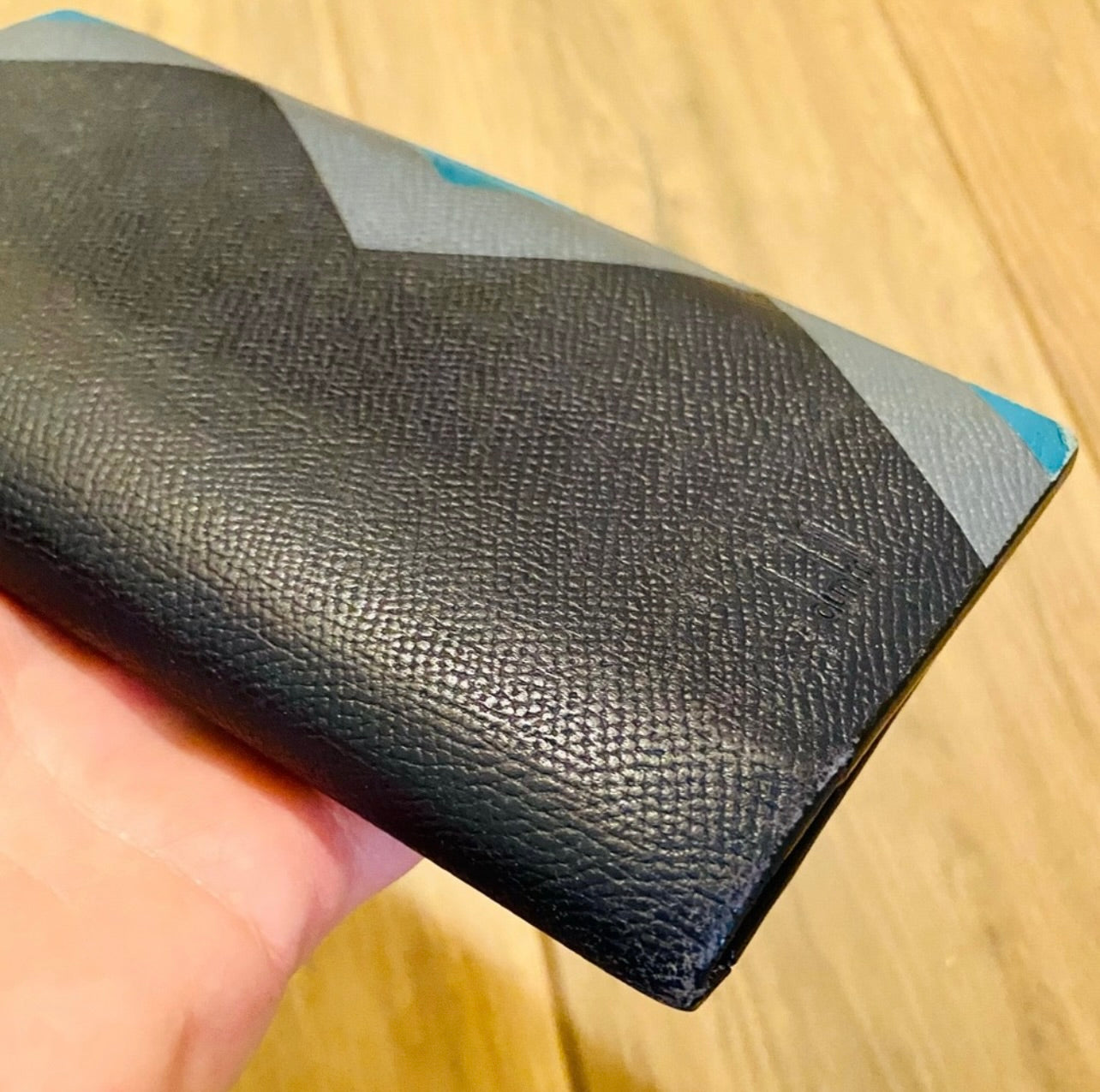 Unisex Dunhill London Dark Navy Blue Leather Banker Coat 16CC Wallet
