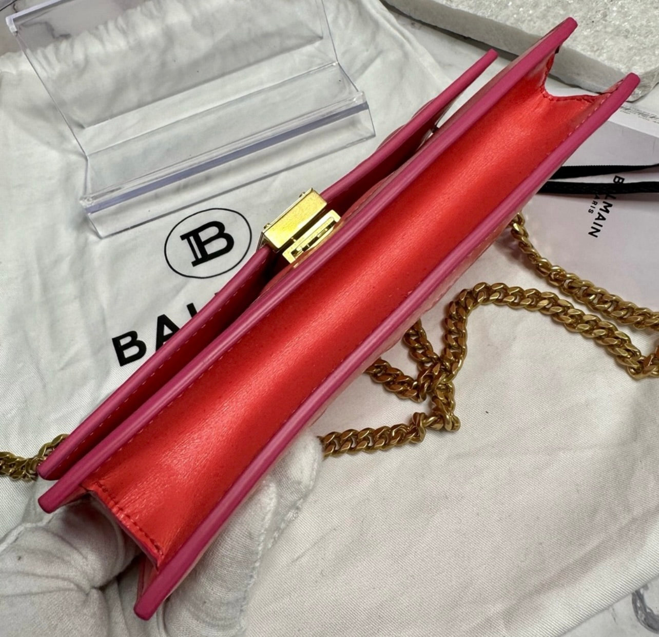 New Balmain Mini 1945 Rose Saumon Quilted Leather Bag