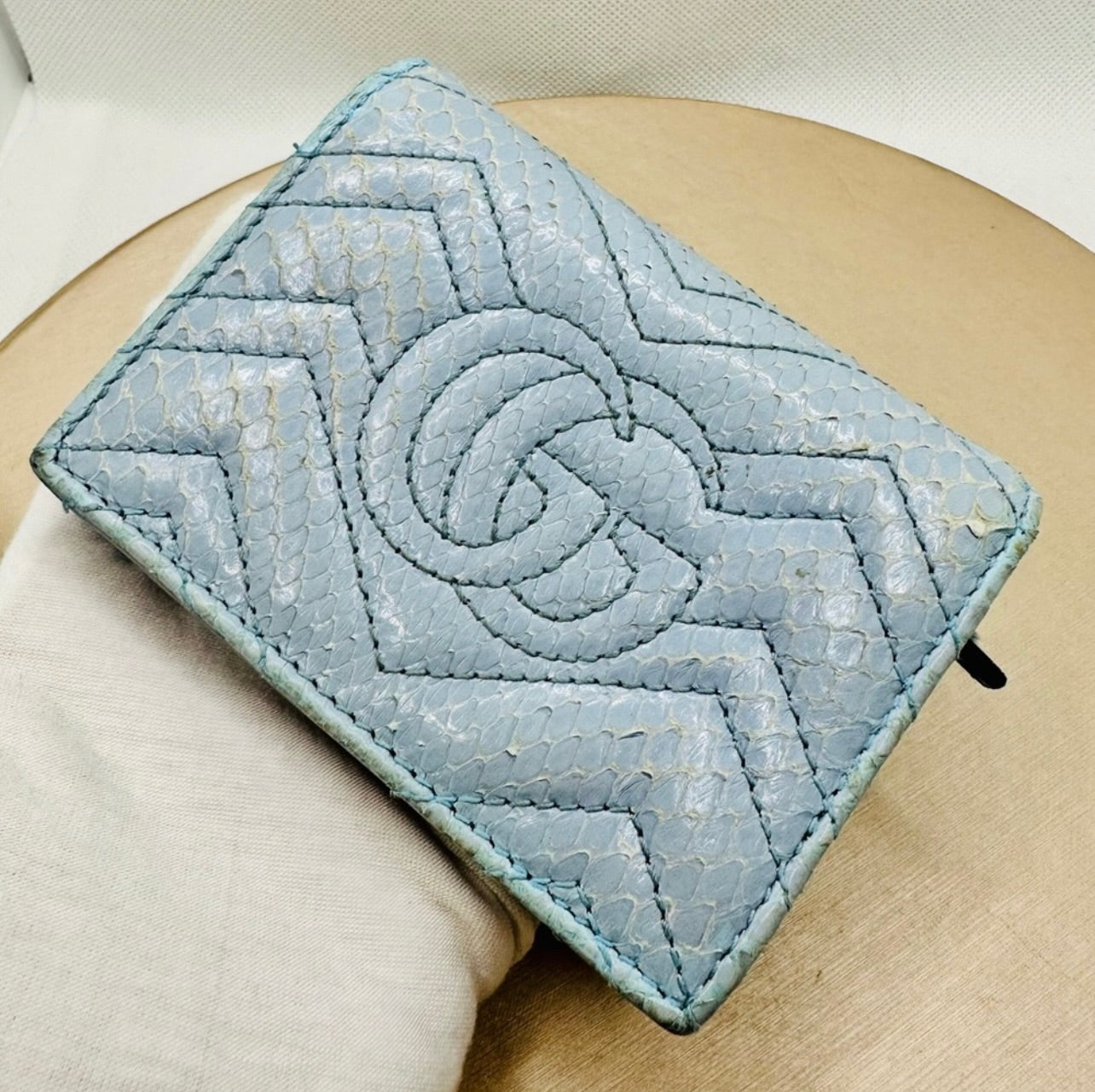 Gucci Baby Blue ‘GG Marmont’ Quilted Python Card Case Wallet